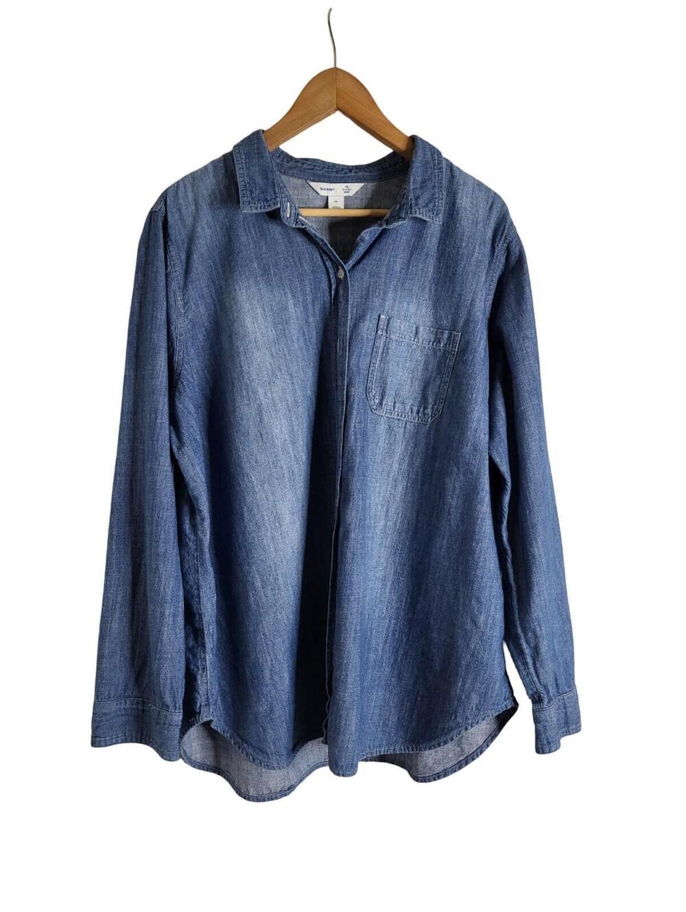 Old Navy Classic Denim Button-up Shirt Point Collar Single Chest Pocket Size XXL